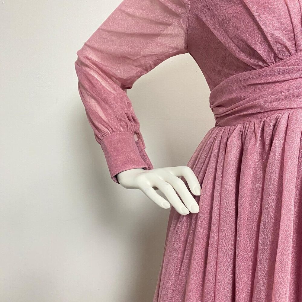 Faeriesty Dusty Rose VNeck Shear Long Sleeve Bridesmaid Dress Ruched A-line Sz S - Picture 9 of 12